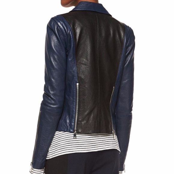 Vince Asymmetric Colorblock Blue Leather Jacket XS - Picture 2 of 8